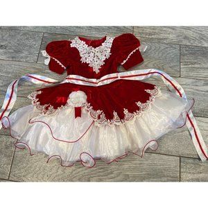 Toddler Girls Dress Red Velvet Christmas Holiday size 3 Lace Ruffle‎ Vintage
